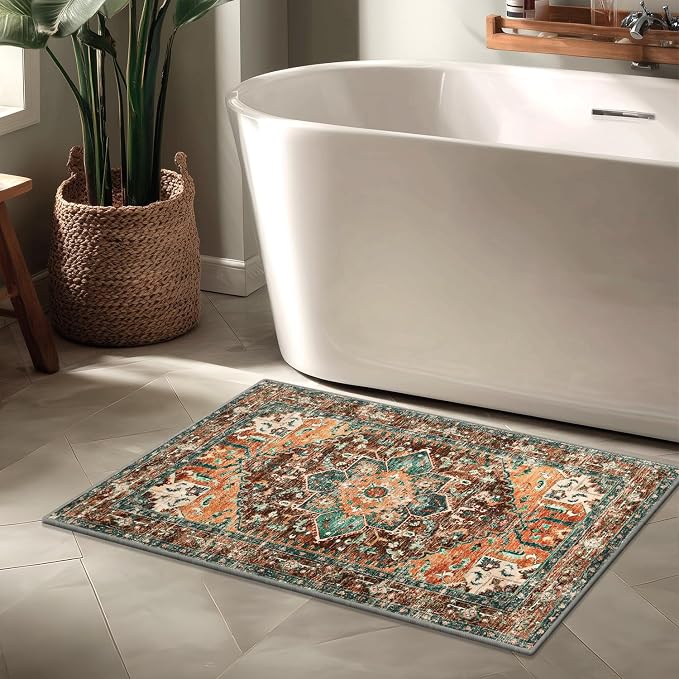 Yamaziot Washable Area Rug, 2x3 Small Boho Vintage Entryway Non-Slip Rug | - Image 6