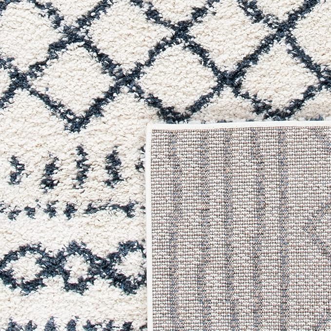 SAFAVIEH Area Rug 8x10 - Arizona Shag Collection - Large - Ivory & Slate, Moroccan Design, Non-Shedding & Easy Cleaning, Ultra Plush Thick Pile, Ideal for Living Room, Bedroom, Dining Space (ASG741M)