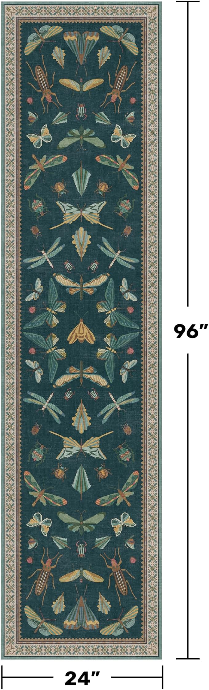 Teal Boho Runner Rug 2x8, Washable Non Skid Kitchen Sink Carpet - Image 2