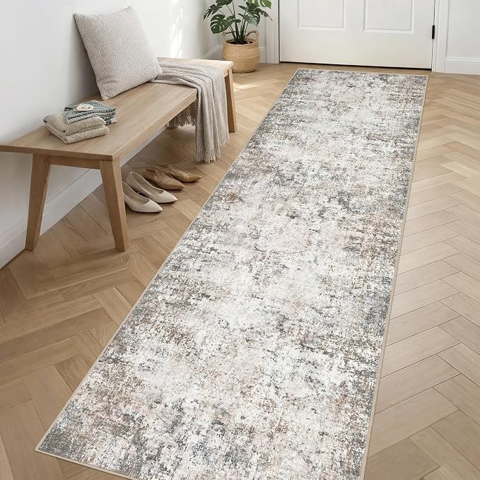 3x14 Washable Runner Rug：Modern Abstract Kitchen Soft Carpet Brown | - Image 3