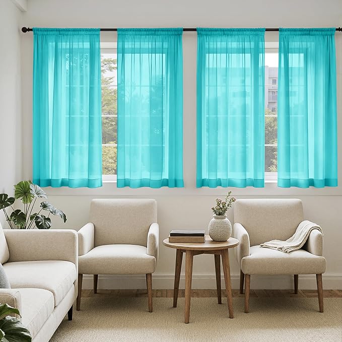 MIULEE Turquoise Sheer Curtains 63 Inches Long 4 Panels 42 x 63 Inches | Light by MIULEE