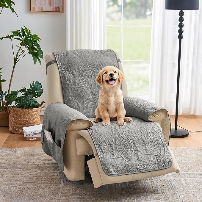 Large Gray Recliner Chair Covers, Quilted Décor Water-Repellent Lazy Boy Chair by Pamhaven