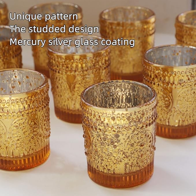 VOHO Gold Votive Candle Holders Set of 12, Gold Candle Holders Bulk for Wedding Table Centerpiece, Mercury Glass Tealight Candle Holder for Home Party Decoration (2.1'' x 2.6'', W/H)