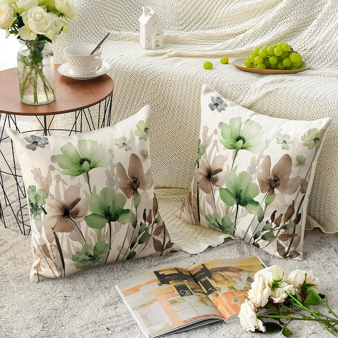 AVOIN colorlife Poppy Flowers Pillow Covers 18x18 Inch Set of 2 | Chinoiserie - Image 5