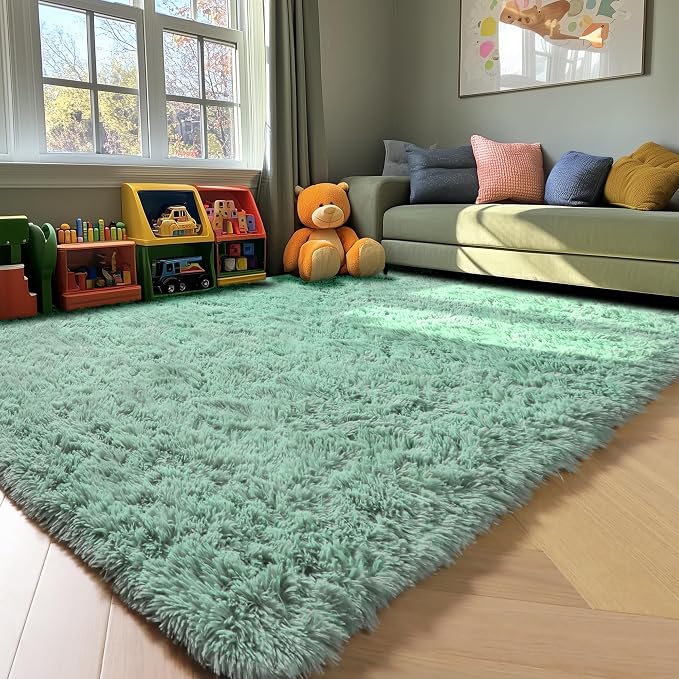 Sage Green Rugs for Living Room Bedroom, 5x8 Fluffy Bedside Area Rug, Soft - Image 5