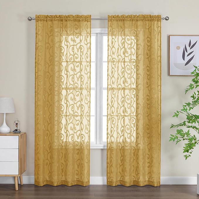 Furman Gold Sheer Curtains 84 inches Long - Image 2