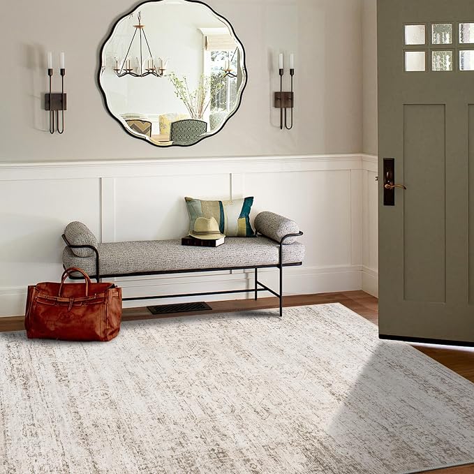 5x7 Area Rugs for Living Room Bedroom Dining Room Washable Beige Ivory | Soft - Image 9