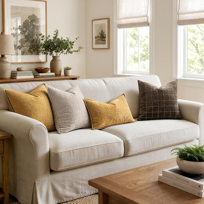 MIULEE Decorative Couch Throw Pillow Covers 16x16 Inch Gold 2 Pack | Mustard - Image 5
