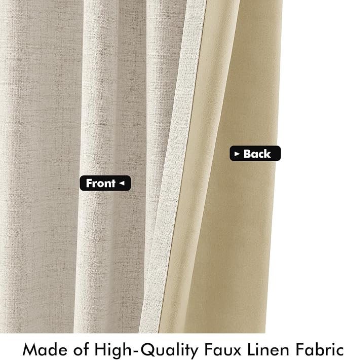MIULEE 100% Blackout Linen Curtains 42 x 90 Inch Linen Beige 2 Panels | Thermal - Image 6