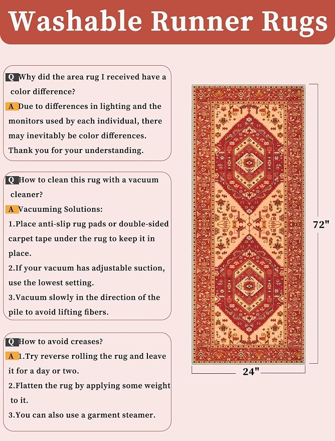 SERISSA 2x5 Washable Non Slip Boho Runner Rug - Image 2