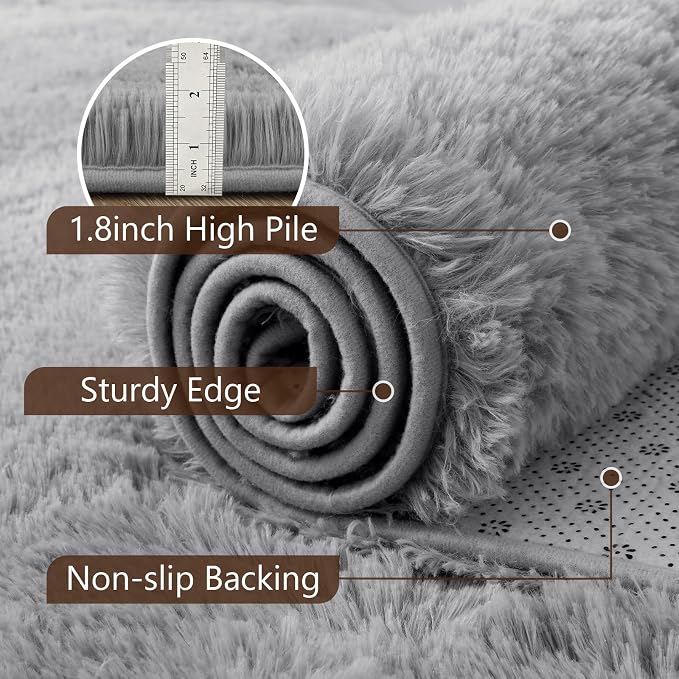 Noahas 6x9 Large Grey Fluffy Soft Area Rug Non-Slip - Image 6