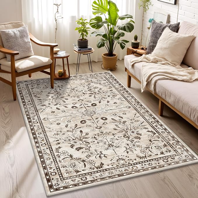 Yamaziot 3x5 Washable Area Rug for Bedroom Floral Carpet, Stain Resistant - Image 2