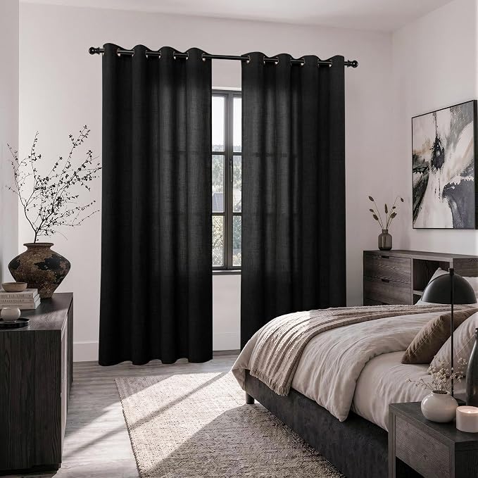 YoungsTex Linen Black Curtains 84 Inch Length 2 Panels - Image 4