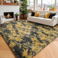 Amdrebio Black Gold Grey Fluffy Area Rug 5x7 by Amdrebio