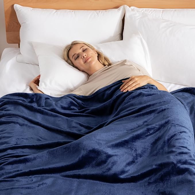 Exclusivo Mezcla Fleece Blanket Twin Size for Bed, Super Soft and Warm, All Season Use, Cozy, Plush, Lightweight, 90x66 Inches, Navy Blue