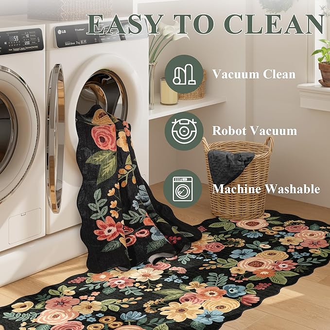 DUKINO 2x5 Washable Runner Rug, Floral Non Slip Rug - Image 7