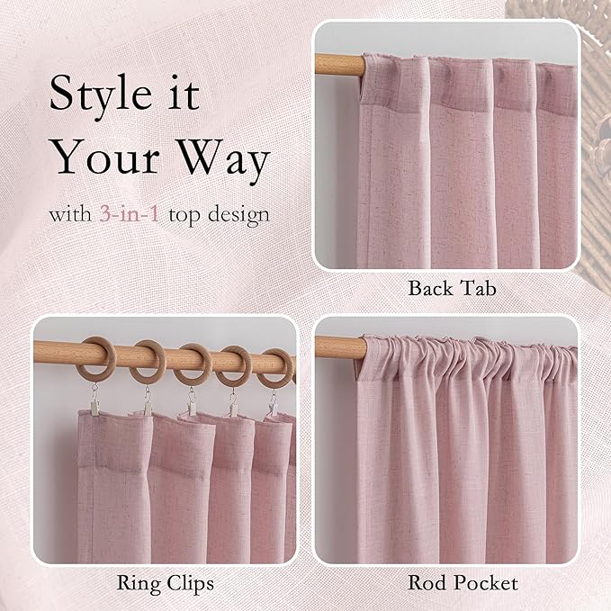 MYSKY HOME Pink Curtains for Girls Bedroom Living Room Semi Sheer Light - Image 4