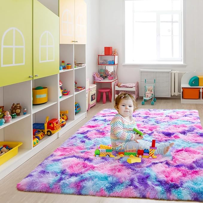 Noahas 6x9 Large Tie-Dyed Pink Purple Blue Fluffy Area Rug Non-Slip - Image 7
