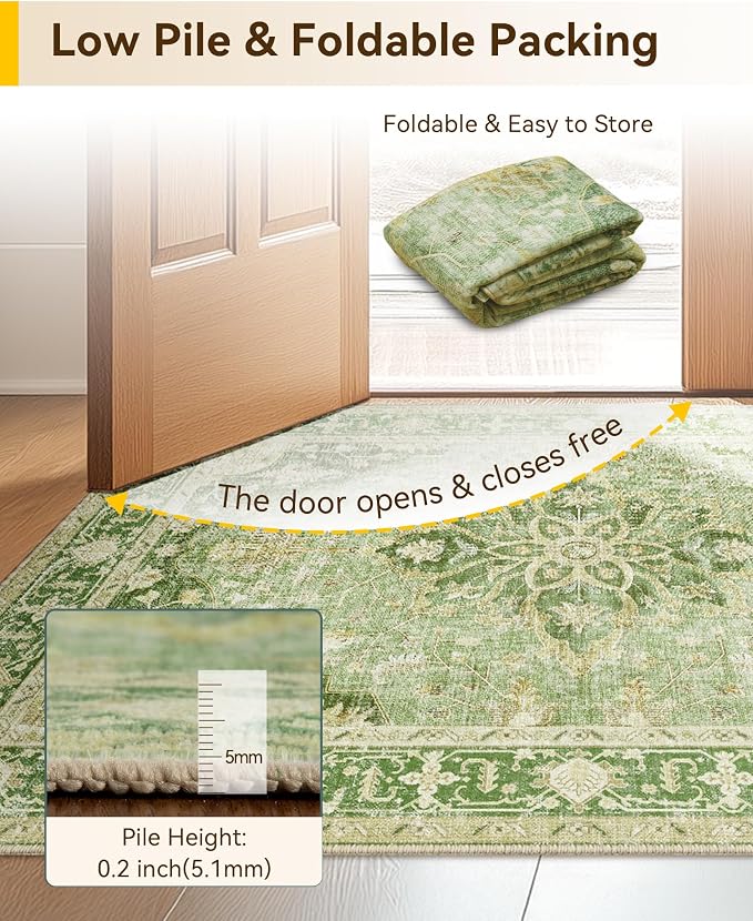 RELEANY Washable Area Rug, Water Repellent, Pet Friendly, Vintage Floral Boho - Image 5