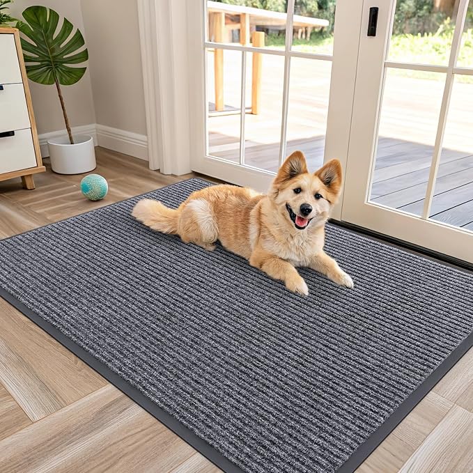 OLANLY Front Door Mat 47x30, Waterproof Heavy-Duty Indoor Outdoor Doormat | Grey by OLANLY
