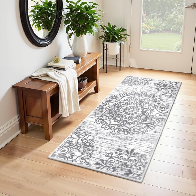 HEBE Hallway Runner Rug 2'x4', Washable Non Slip Kitchen Rug Runner | Soft Boho - Image 9
