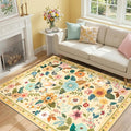RELEANY Floral Washable 4x6 Area Rugs Ivory/Yellow | Flower Carpet Print Boho by RELEANY
