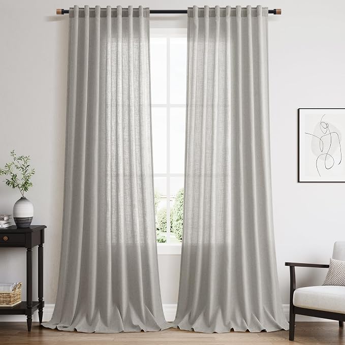 Light Gray Linen Curtains for Living Room 120 Inches Long Back Tab Light by Nanspring