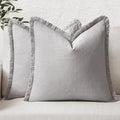 MIULEE Boho Linen Fringe Decorative Throw Pillow Covers Light Grey 18x18 | Set by MIULEE
