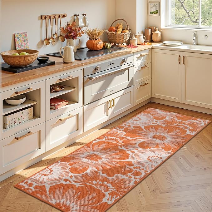 Findosom Fall Runner Rug 2x6, Non Slip High-Low Textured Floral Washable Runner - Image 4