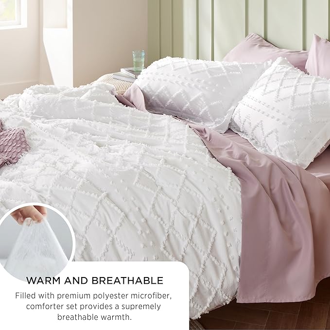 Bedsure Twin XL Comforter Set - Dusty Blue Comforter, Boho Tufted Shabby Chic Bedding for Kids, 2 Pieces Vintage Farmhouse Bed Set for All Seasons, Fluffy Soft Bedding with 1 Pillow Sham