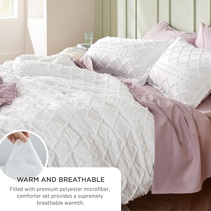 Bedsure California King Comforter Set - Terracotta Comforter, Boho Tufted Shabby Chic Bedding for Kids, 3 Pieces Vintage Farmhouse Bed Set for All Seasons, Fluffy Soft Bedding with 2 Pillow Shams