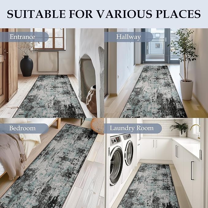 RELEANY Washable Runner 2'x8' Abstract Area Rug - Image 4