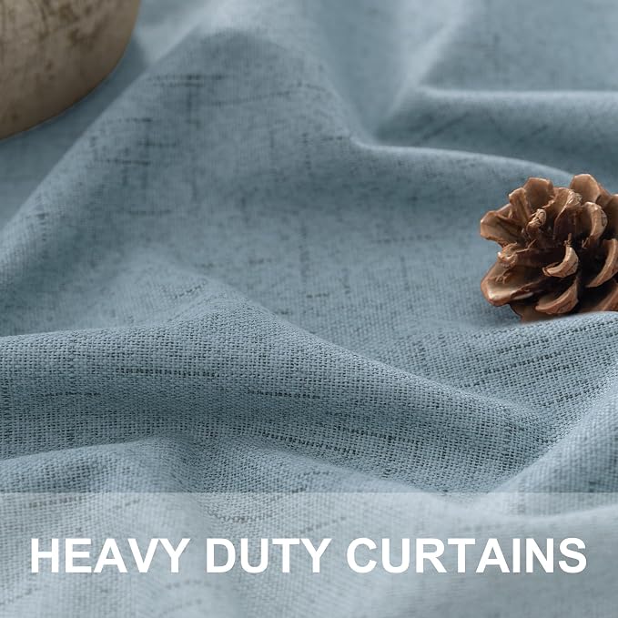 Light Blue Curtains for Bedroom 63 Inch Length 2 Panels Neutral Linen Textured - Image 3