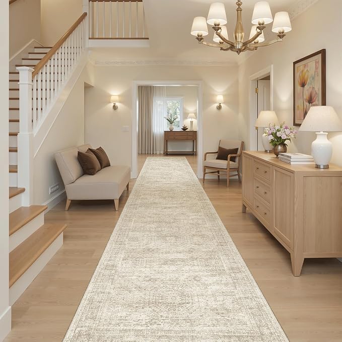 Soalmost Washable 3x14 Hallway Runner Rug Non-Slip Kitchen Entry Rugs Beige | - Image 3