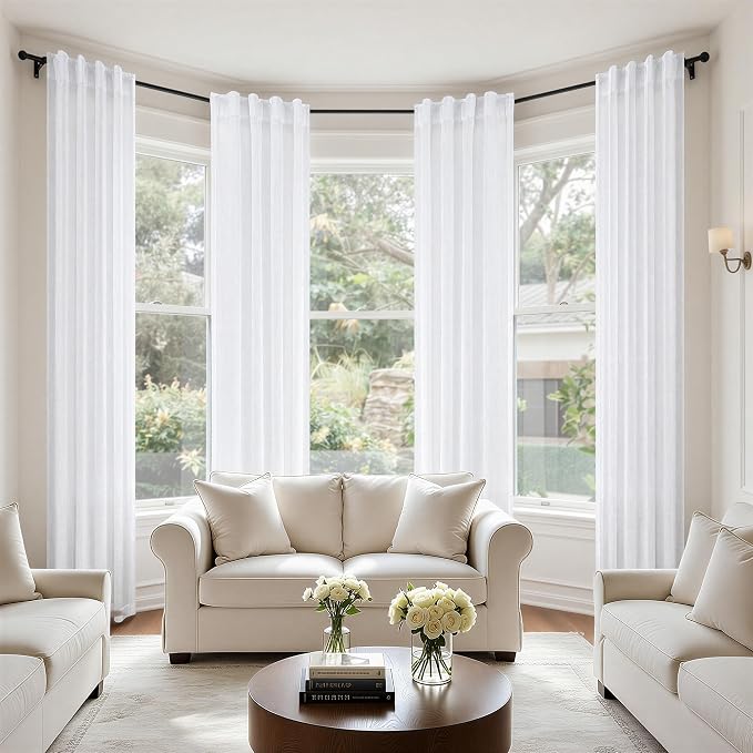 Pitalk White Linen Curtains 36 Inch Wide - Image 6