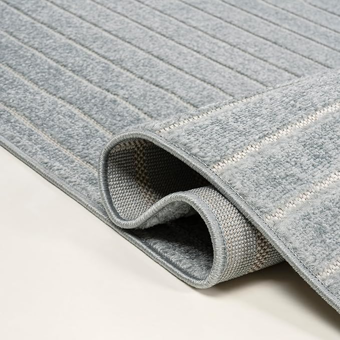 Eyely NCS101F-5 Odense High-Low Minimalist Angle Geometric Light Blue/Cream 5 ft. x 8 ft. Indoor/Outdoor Area Rug, for Home, Backyard, Patio, Porch, Bedroom, Kitchen, Living Room
