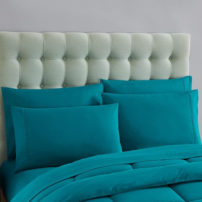 Sweet Home Collection 5 Piece Comforter Set Bag Solid Color All Season Soft Down Alternative Blanket & Luxurious Microfiber Bed Sheets, Teal, Twin