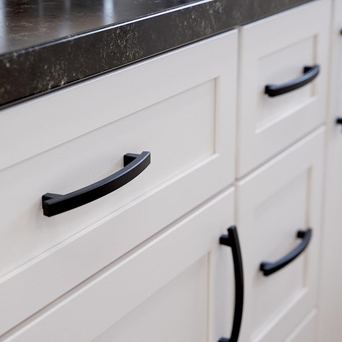 Franklin Brass (10-Pack) – Matte Black Cabinet Handles, 5-1/16 Inch Hole Center, Pulls for Drawers, Kitchen Cabinet Door, Dressers | Pierce