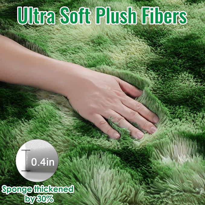 Fluffy Moss Green Area Rugs for Bedroom Living Room 4x6 Ft, Non-Slip Carpet | - Image 7
