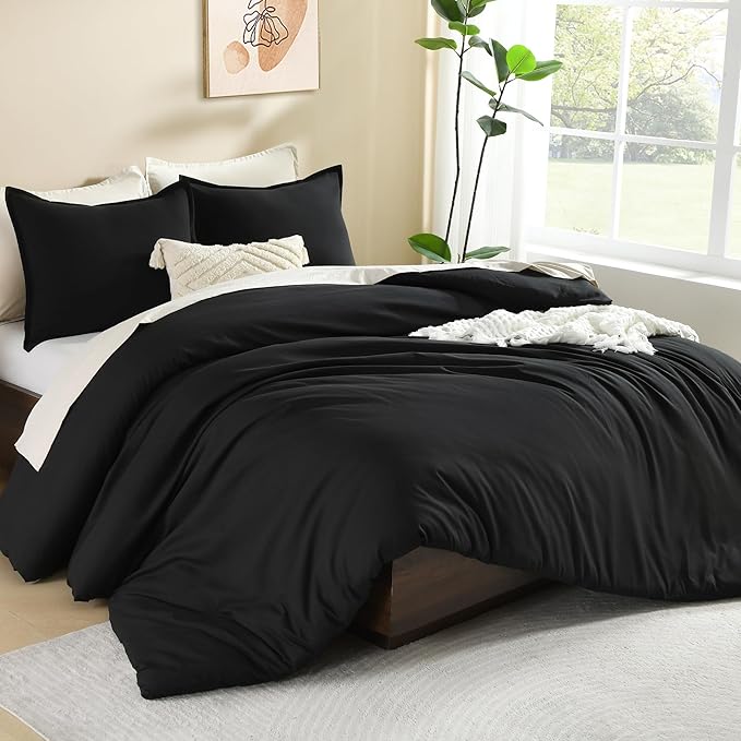 Litanika Black Twin/Twin XL Comforter Set, 2 Pieces Lightweight Solid Bedding Comforter Set, All Season Fluffy Bed Set (66x90In Comforter & 1 Pillowcase)