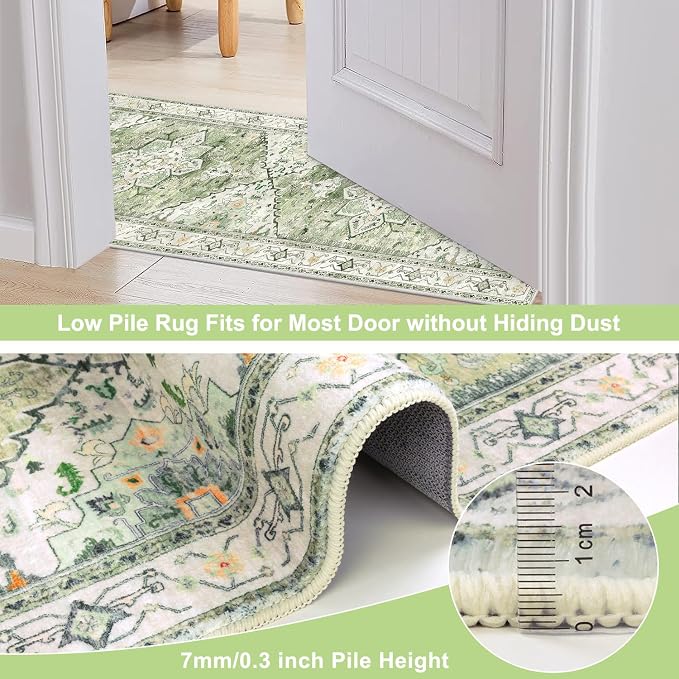 Yamaziot Washable Runner Rug, 2x8 Non-Slip Boho Vintage Hallway Kitchen Rug | - Image 5