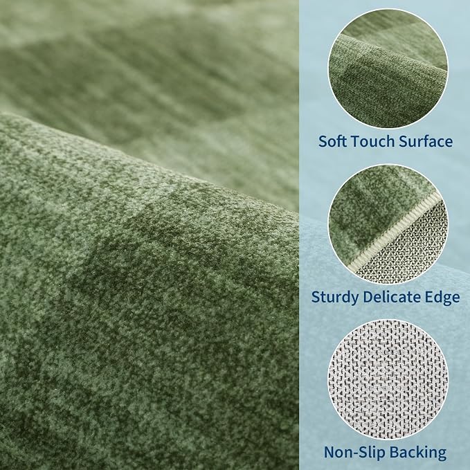 GarveeHome Moss Green Checkered Rug 6x9 Area Rugs Living Room Washable Rug | - Image 6
