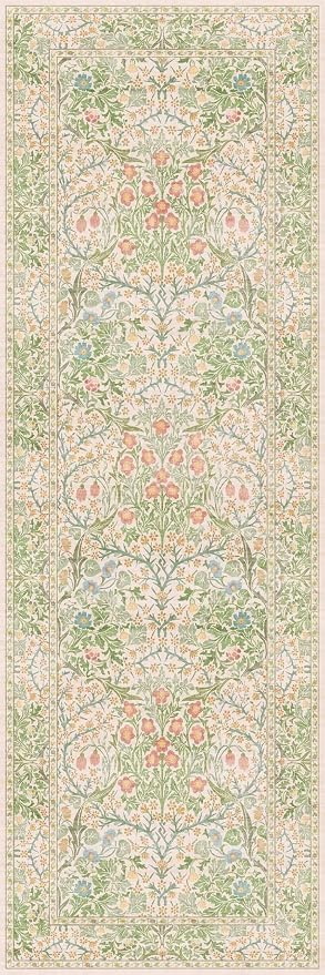 Non Slip Beige Green Bathroom Runner Rug - Image 3
