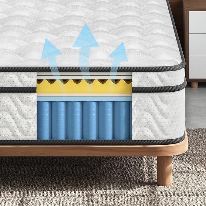Vesgantti King Mattress 12 Inch, Fiberglass-Free | Cool Sleep Hybrid Mattress in a Box - Memory Foam & Pocket Springs, Ergonomic Design, Pressure Relief, Medium Firm Feel, 76"×80"×12"