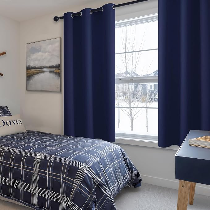 Short Blackout Curtains for Bedroom Navy Blue 38 x 45 Inch 2 Panels | Thermal - Image 6