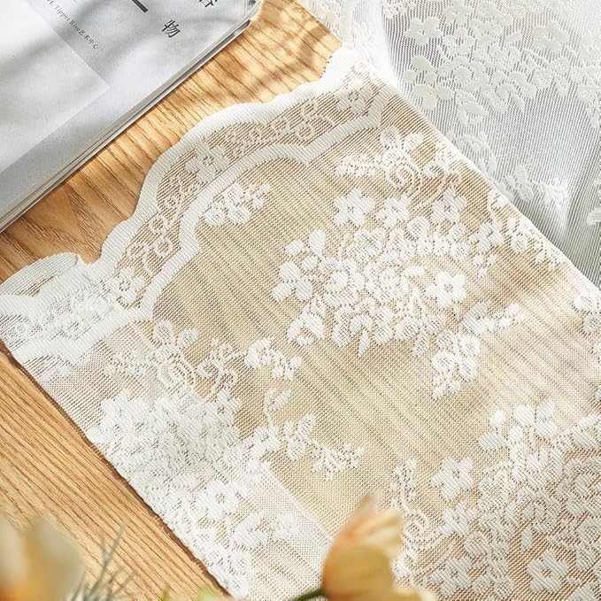 YJ YANJUN Vintage Lace Curtains 94 Inches Long- Antique Flowers Ivory Sheer - Image 6