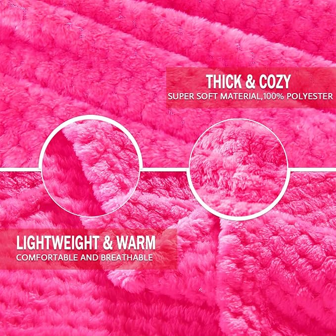 Exclusivo Mezcla Soft Waffle Fleece Bed Blanket Queen Size, Hot Pink | - Image 7