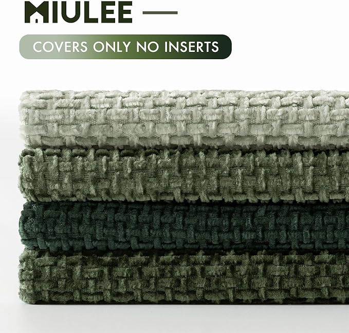 MIULEE Soft Decorative Chenille Pillow Covers Forest Green 18x18 Pack of 4 | - Image 6