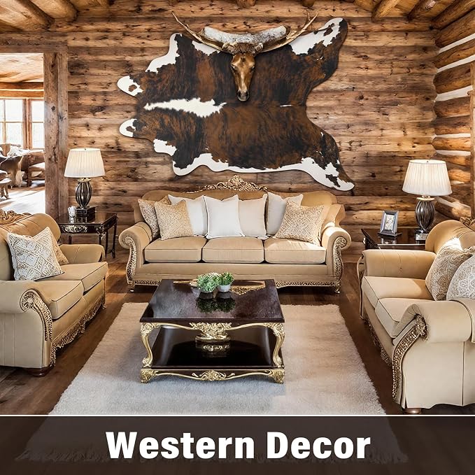 Faux Cowhide Rug, Animal Cow Hide Rug, 7 x 6.2 Ft Black and Brown | Premium - Image 6