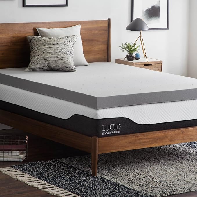 LUCID 4 Inch Bamboo Infused Memory Foam Mattress Topper - California King Size – Cooling Ventilation – Pressure Relieving Bed Topper - Mattress Pad – CertiPur Certified